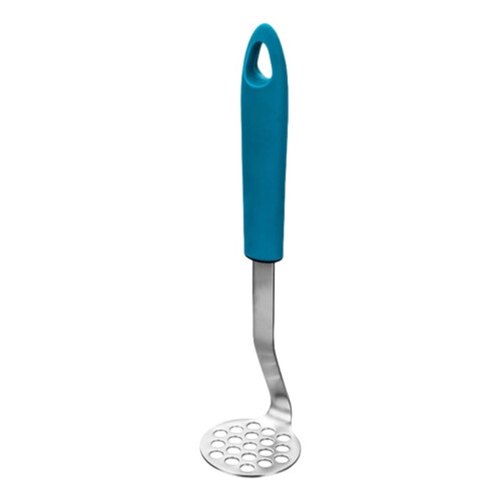 Kézi burgonya- és avokádótörő Mini, prés/püré, rozsdamentes acélból, ergonomikus csúszásmentes szilikon fogantyúval, kék, 1 db