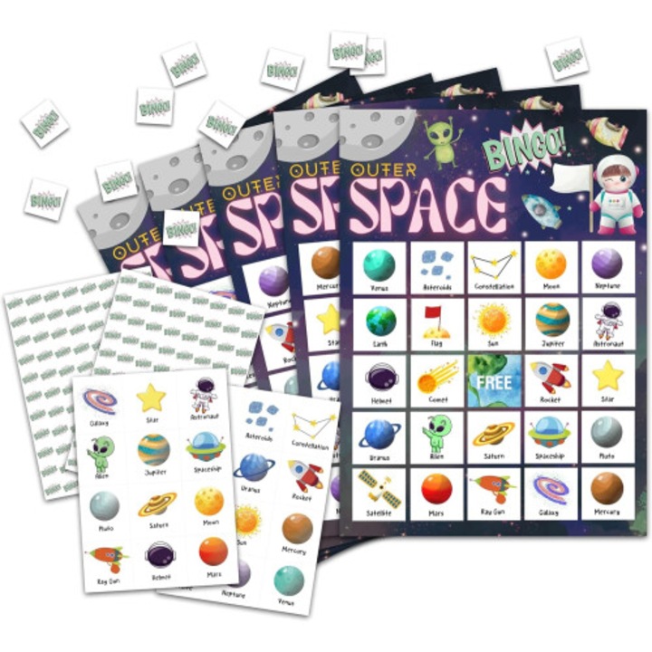 Joc Bingo Spatial, 24 jucatori, carton gros, 5x7 inch, multicolor