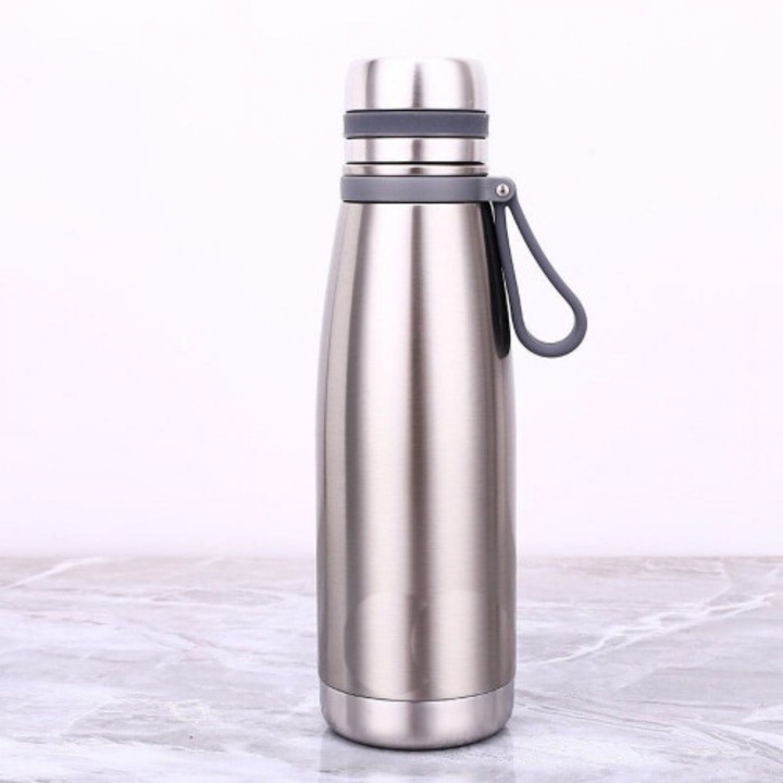 Rozsdamentes acél termoszpalack, széles szájú, szivárgásmentes, 500ml, ezüst