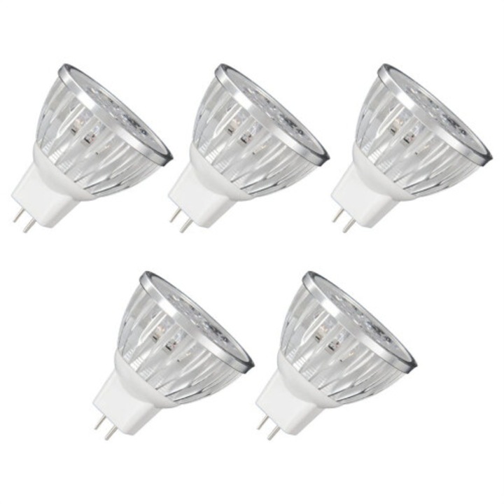 Set 5 bucati, Bec LED MR16 4W dimabil 3200K, echivalent 50W, soclu GU5.3, alb cald, 5 x 4W
