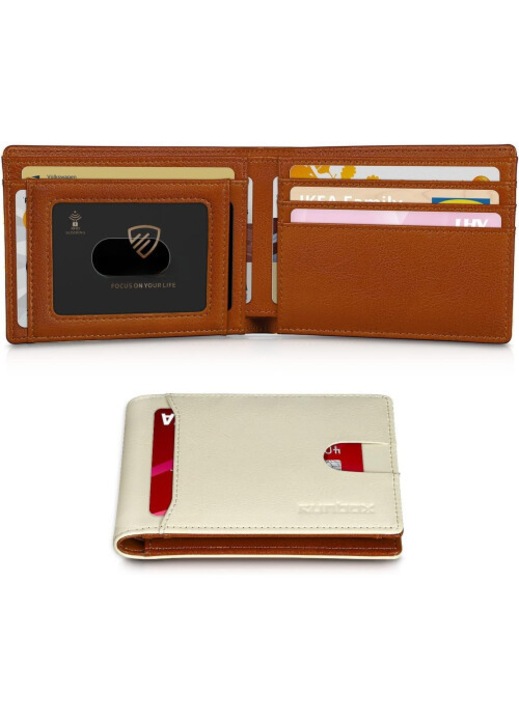 Portofel barbati slim piele RFID blocare 11 sloturi carduri 4.3x3x0.5cm