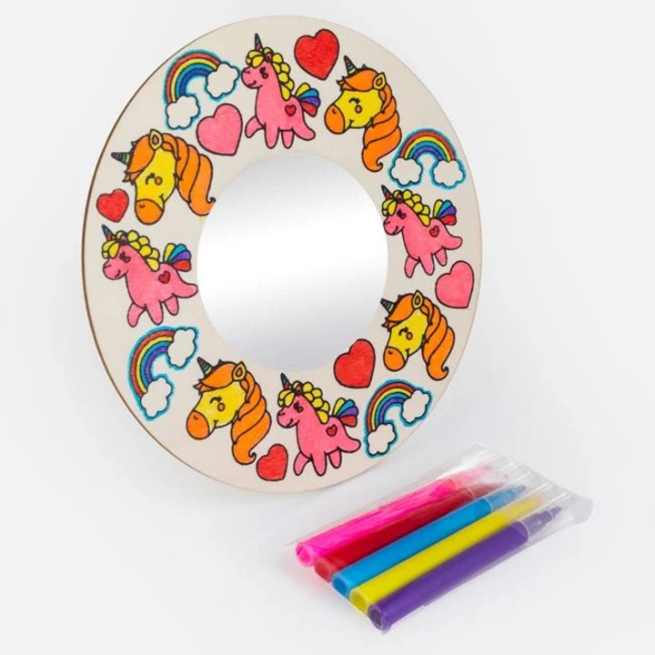 Set Creativ Oglinda cu Model Unicorn si 5 Markere - 6buc