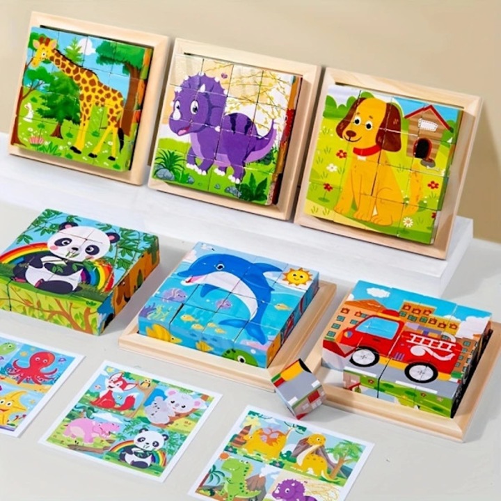 3D fa puzzle, 6 arcú készlet, többszínű, 12,2x12,2x2,8cm