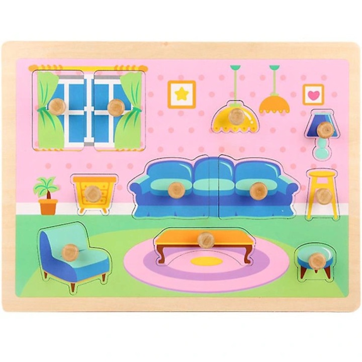 Fajáték puzzle gyerekeknek, oktató játék gombokkal, kognitív fejlesztés, 3+ éveseknek, többszínű, 1 db