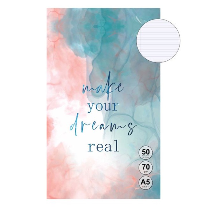 Carnetel Notite A5 Roz Turcoaz cu Model Marble "Make Your Dreams Real" - 50File