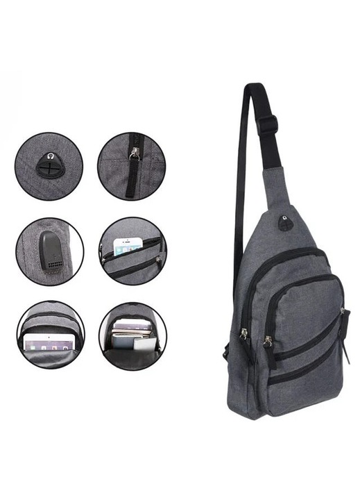 Rucsac pentru Barbati Gri cu USB 18x8x32cm
