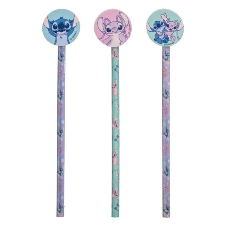 Creioane Fancy cu Radiera Lilo & Stitch - 3buc