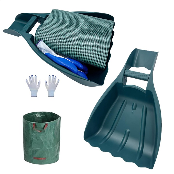 Levélgereblye fej / hulladékgyűjtő, ergonomikus, tartós PP-ből, 10 cm mély fogak, csúszásmentes texturált nyél, Zöld, 1 db