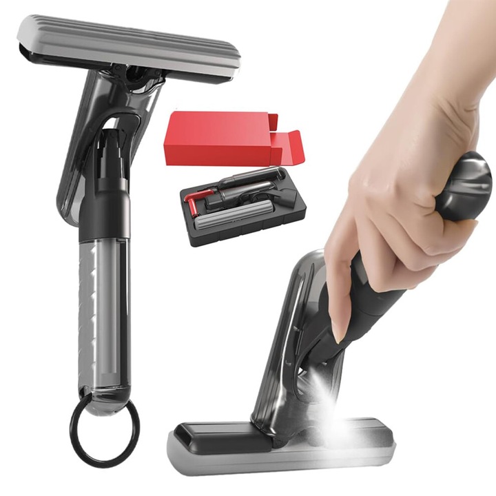 Mop spray mini portabil cu stoarcere manuala, burete inlocuibil, compact, 15.5x15.5x12.5cm