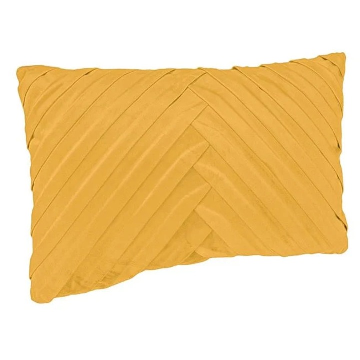 Mustársárga Bársony Díszpárna Dombornyomott Csíkokkal Kanapéhoz 50x30cm