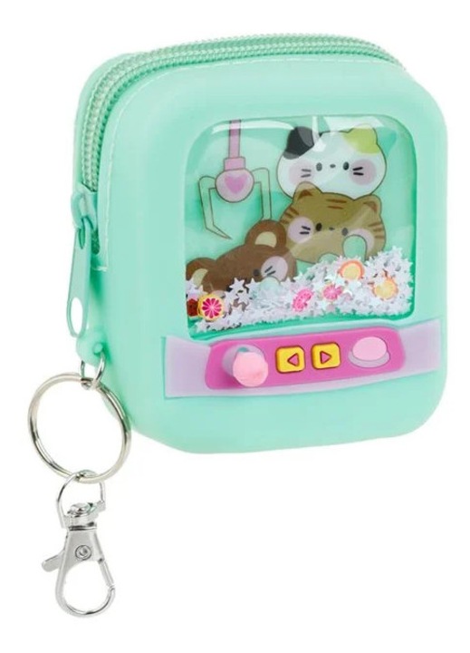 Pénztárca - Zöld Szilikon Kulcstartó Videójáték Mintával, Macis Csipesz Gyermekeknek7.5x3x9cm