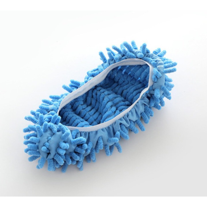 Huse mop pentru papuci din microfibra, detasabile, cu banda elastica, absorbante, albastru, 1 pereche, 17 x 15 cm