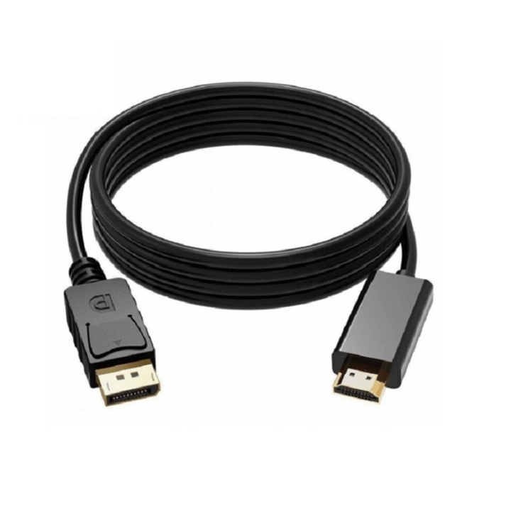 DisplayPort – HDMI kábel, 4K 30Hz adapter kábel, plug and play, oxigénmentes réz vezető, fekete, 1.8 m