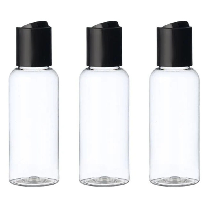 Átlátszó utazó flakon szett fekete kupakkal 50ml - 3db