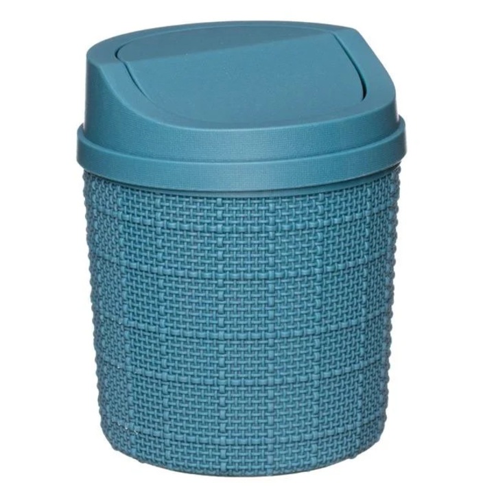 Cos de Gunoi de Birou Bleu cu Model Impletit & Capac 1.4L