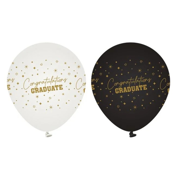 Ballagási Party Léggömbök Fekete Fehér Nyomtatott 30cm - 10db