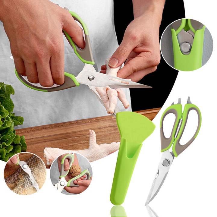 Foarfeca de bucatarie multifunctionala, inox, detasabila, 23.8cm, cu husa magnetica