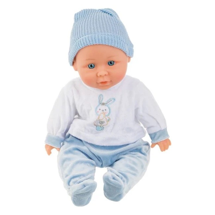 Baba baba kék-fehér nyuszis overállal 36cm