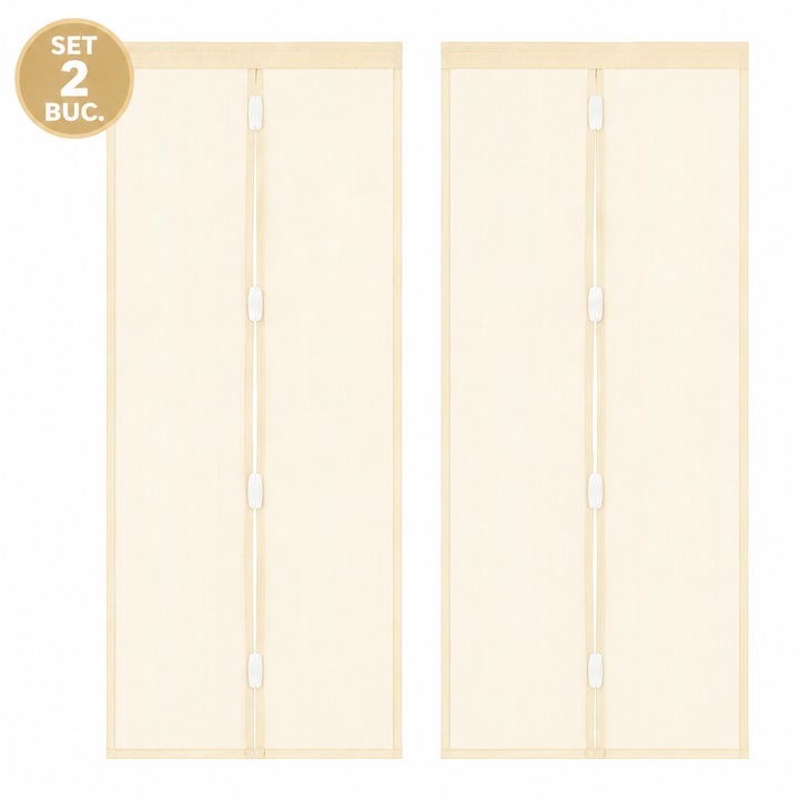 Set 2 Plase Magnetice Antiinsecte pentru Usa si Balcon, 100 x 210 cm, Inchidere Automata cu Magneti, Montaj Rapid, Bej