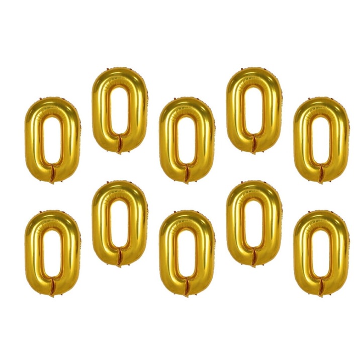 Set 12 bucati, baloane din folie de aluminiu pentru sirag/lant, usor de umflat si legat, pentru arcade si cabine foto, Auriu, 45 x 25 cm