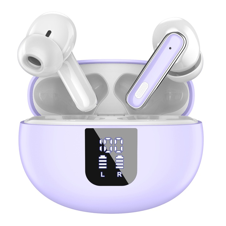 YYK-Q10 Bluetooth/True Wireless fülhallgató AI fordítással, aktív zajszűréssel (ANC), beépített mikrofonnal, lila, 1 pár