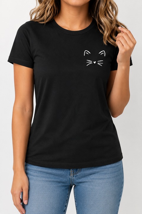 Tricou dama Pisica cu Inimioara, Negru