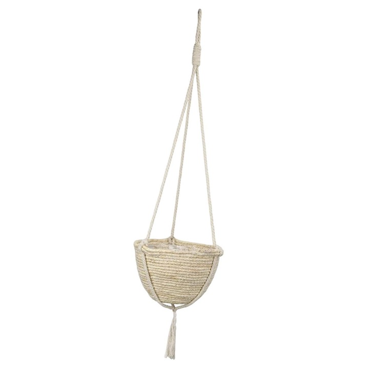 Cos suspendat pentru plante si depozitare impletit, suport ghiveci versatil si respirabil, stil boho, natural, 1 buc