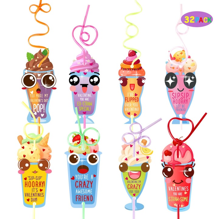 Set felicitari si paiuri reutilizabile colorate pentru copii 5.1inch 32buc