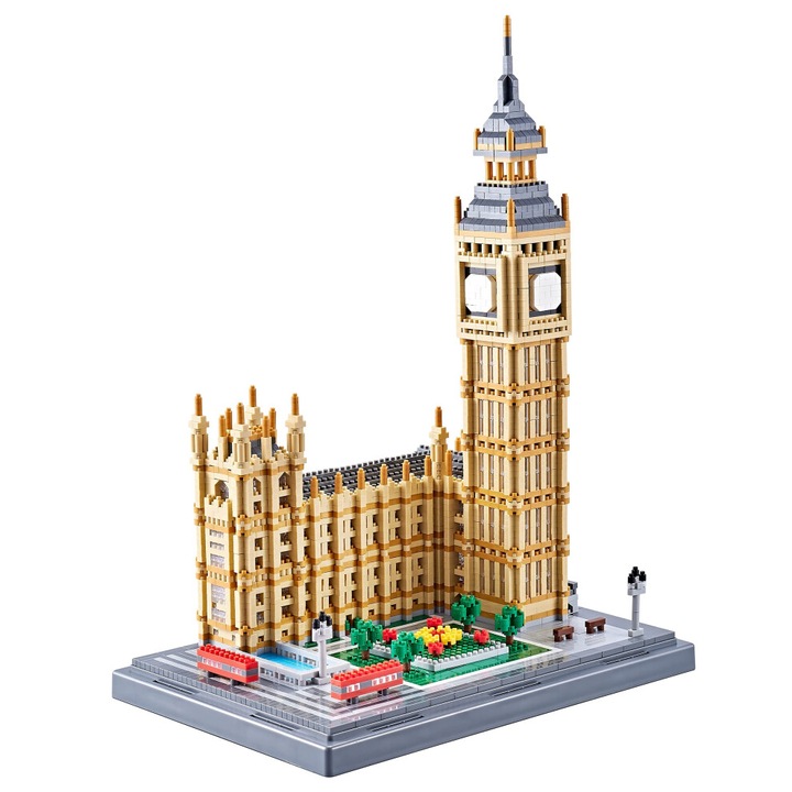 Комплект за конструиране на микро части Big Ben Лондон, детайлен архитектурен модел, съвместим с микро системи, многоцветен, 6473 части