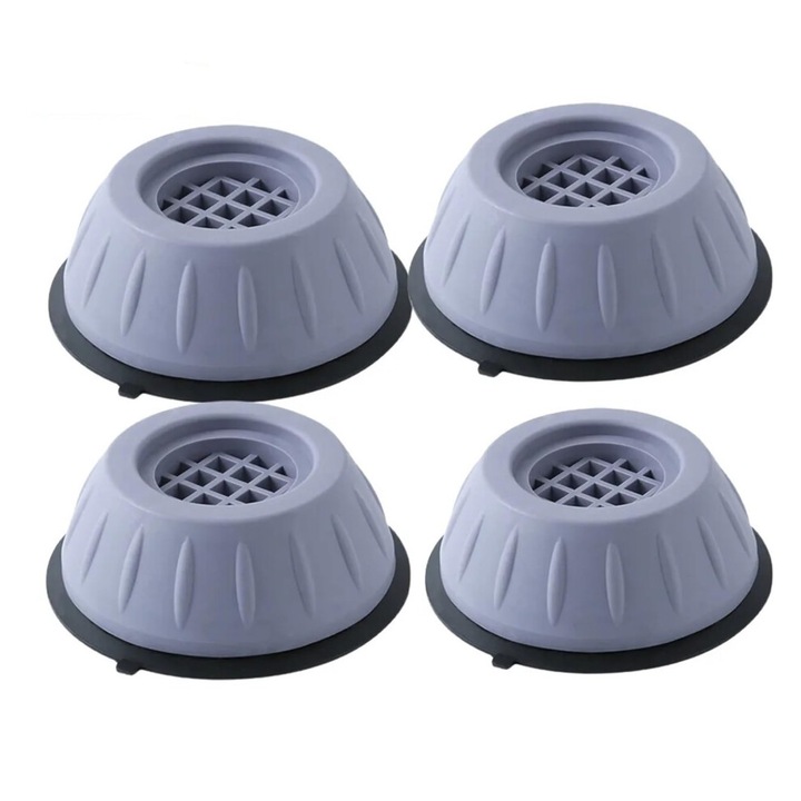 Set 4 bucati, suport anti-vibratii (pad) pentru masina de spalat si uscator, TPR durabil, protectie podea si reducere zgomot, gri, baza 8 cm, inaltime 3.5 cm