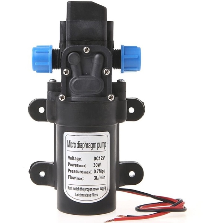 Automata 12V vízpumpa, önfelszívó, 0.7Mpa nyomás, csendes, kompakt
