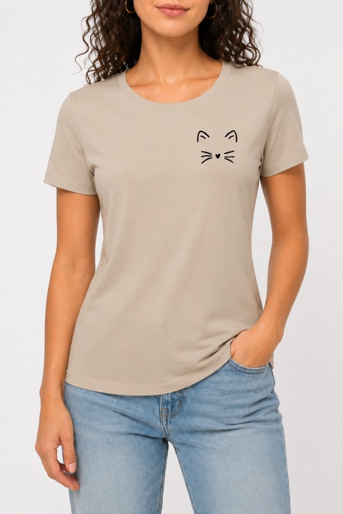 Tricou dama Pisica cu Inimioara, Nisipiu