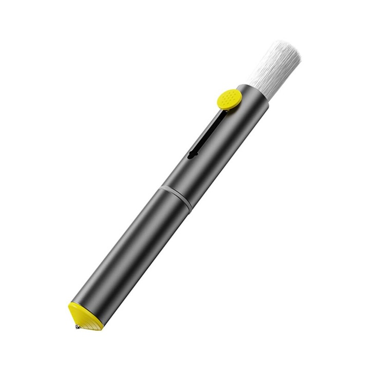Perie de curatare interior auto, perie multifunctionala compatibila cu Renault Austral 2024, 3in1 (perie crevice, perie din fibre, spargator geam), varf din tungsten, gri/galben, 1 buc