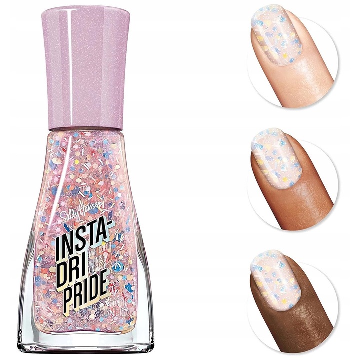 Lac de unghii/oja Sally Hansen Insta Dri, uscare rapida aprox. 60 secunde, efect confetti multicolor Get GLAAD 741, Roz
