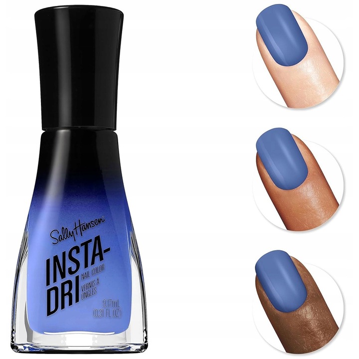 Lac de unghii/oja Sally Hansen Insta Dri, uscare rapida in 60 secunde, pigmentare intensa, pensula lata, Where My Ghouls At 730, albastru, 9.17ml