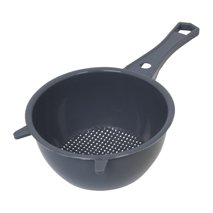 Primpol szűrő, PP műanyagból, ergonomikus fogantyúval, finom perforációval tésztához és rizshez, O17,5 cm, szürke, 1 db