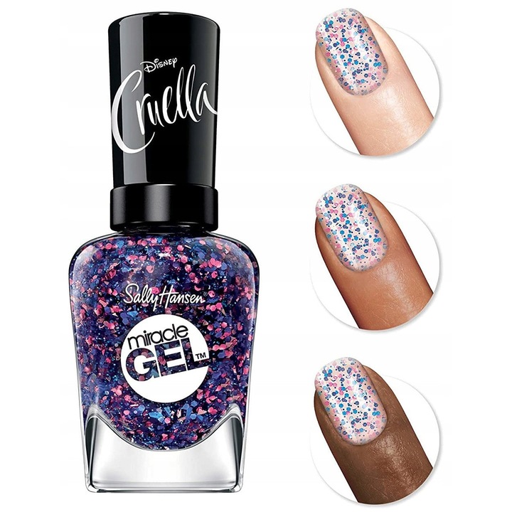 Lac de unghii/gel Sally Hansen Miracle Gel No To Conformity 865, efect gel fara lampa UV/LED, rezistent la ciobire si uzura, Multicolor