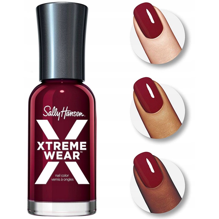 Lac de unghii/oja Sally Hansen Xtreme Wear, culoare intensa, luciu ridicat, visiniu (Brick Wall 589)