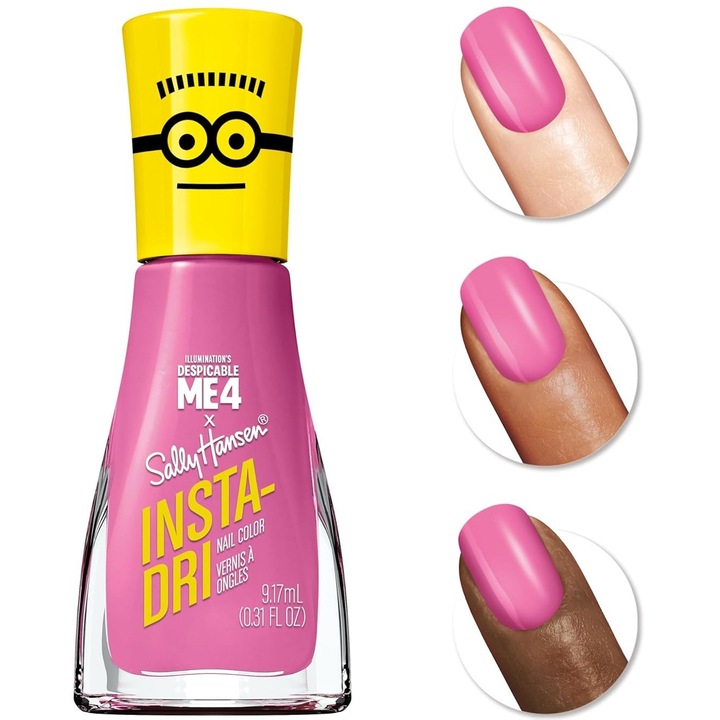 Lac de unghii/oja Sally Hansen Insta Dri uscare rapida, rezistent la ciobire, pensula lata pentru aplicare uniforma, Roz (Sweet Villainy 768), 9.17ml