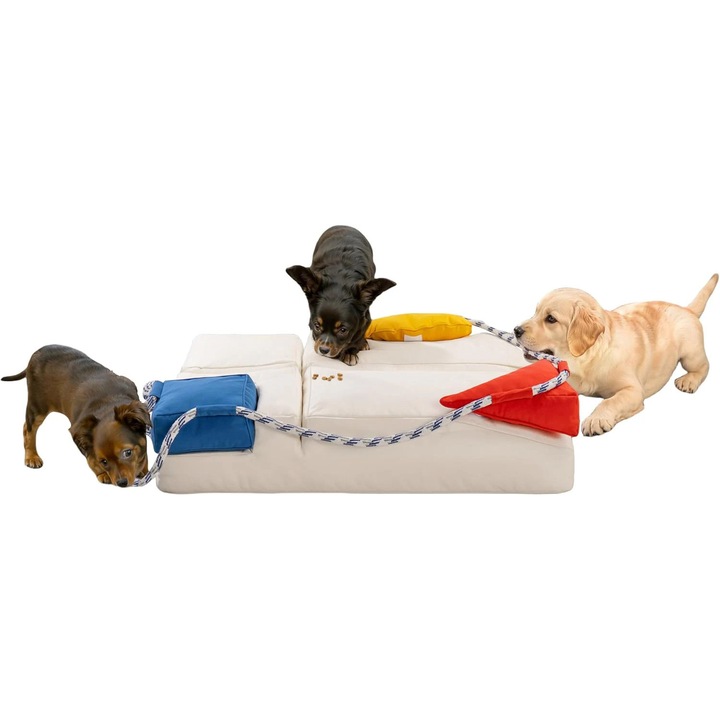 Pat pentru caini si pisici Pillow Palette 2in1, mata pentru antrenament olfactiv cu panouri detasabile si saltea ortopedica din spuma, rezistent la apa, Bej, 80 x 60 x 16 cm, 1 buc