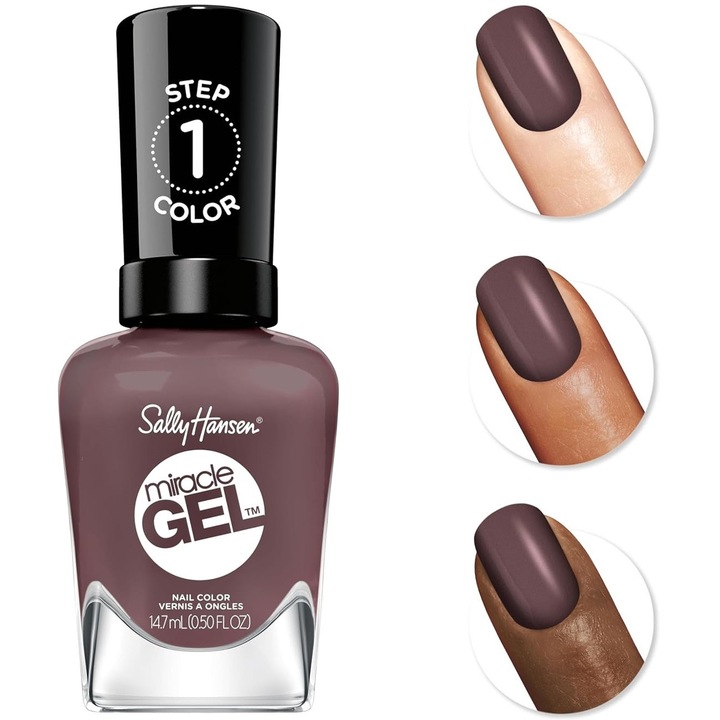 Lac de unghii Sally Hansen Miracle Gel, gel, fara UV, maro Saddle Up 202