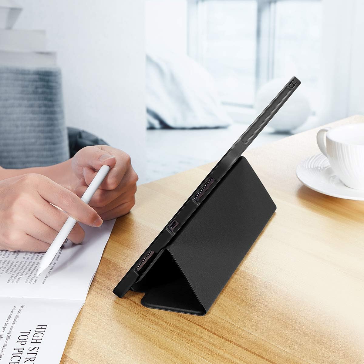 Husa tableta, negru, 24.76x17.85x0.61cm, cu clapeta si loc pentru stylus, pentru iPad Air 4/5 Gen 10.9"