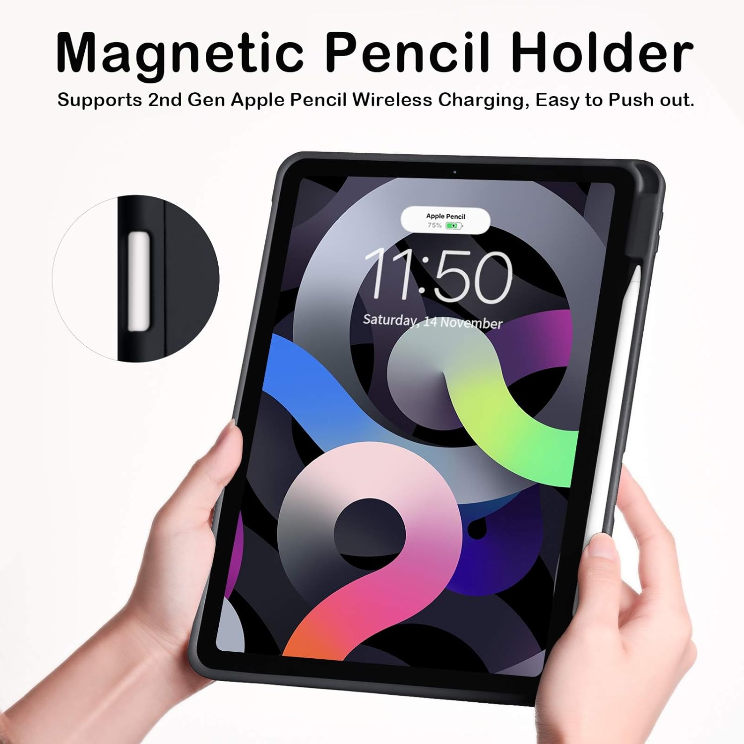Husa tableta, negru, 24.76x17.85x0.61cm, cu clapeta si loc pentru stylus, pentru iPad Air 4/5 Gen 10.9"