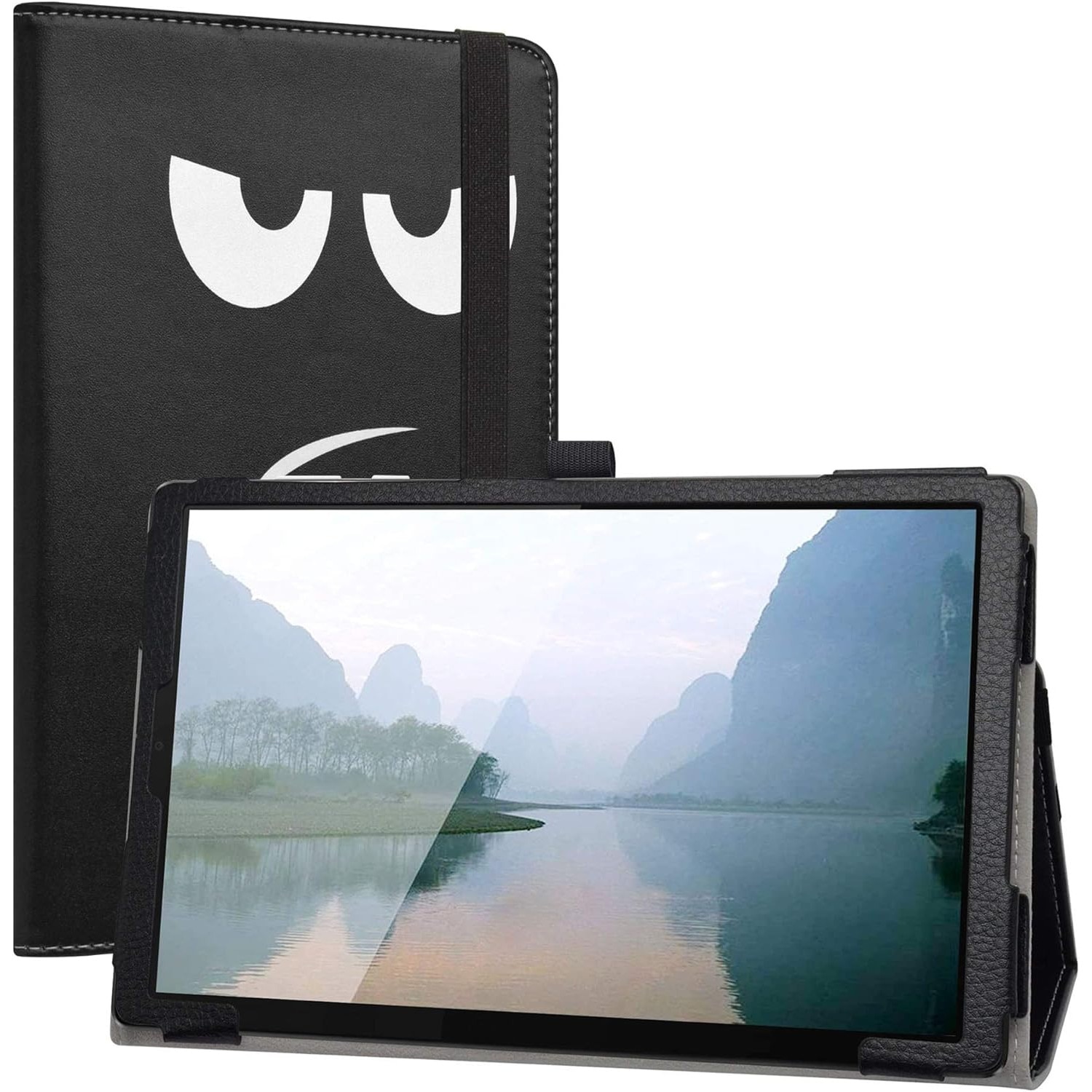 Husa tableta/etui pentru Teclast P80 Pro 8 inci, compatibil 212 x 124 x 9.90 mm, cu imprimeu, cu elastic de prindere si suport stand, Negru, 1 buc