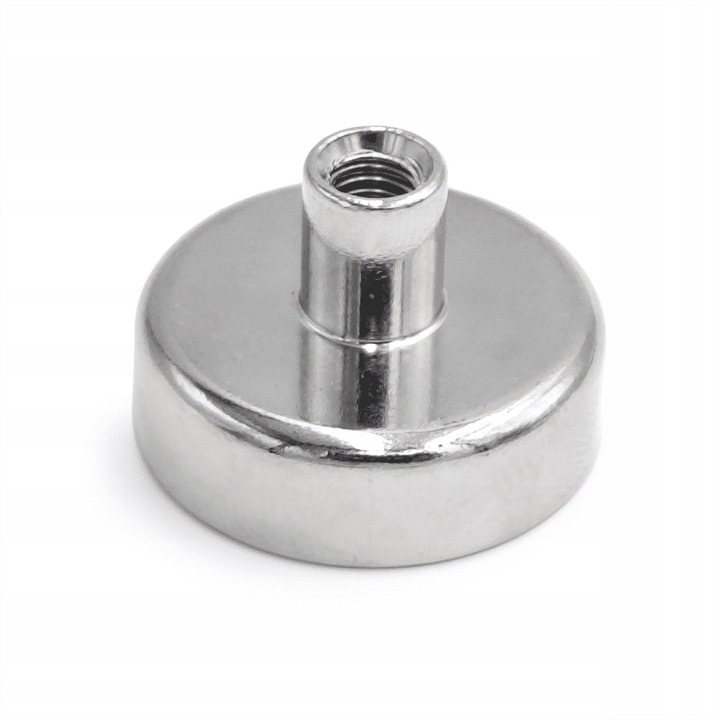 Neodímium mágnes Hunter D25x8mm M5 házban, M5 belső menettel, tapadási erő ~22 kg, nikkel-réz-nikkel bevonat, ezüst, 1 db