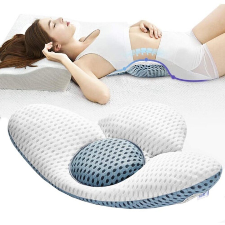 Deréktámasz, puha és légáteresztő ergonomikus párna, gerinc igazításához, irodába és otthonra, fehér/szürke, 1 db