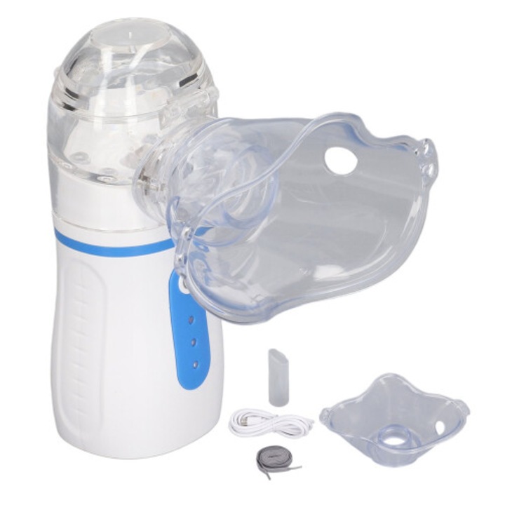 Nebulizator portabil inhalator cu membrana filtranta, absorbtie imbunatatita, mod auto-curatare si mod dublu de functionare, alb/albastru, 1 buc
