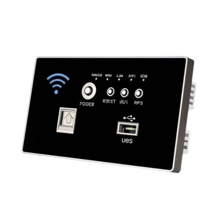 Router de perete, punct de acces Wi-Fi Type 86, wireless, priza USB inteligenta, panou incastrat 220V, Negru