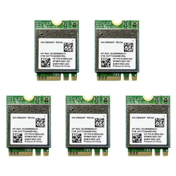 5 db vezeték nélküli kártya készlet AW-CB304NF RTL8821CE, kétsávos 2.4/5 GHz, 802.11ac 433 Mbps, Bluetooth 4.2, M.2 (NGFF) interfész, zöld