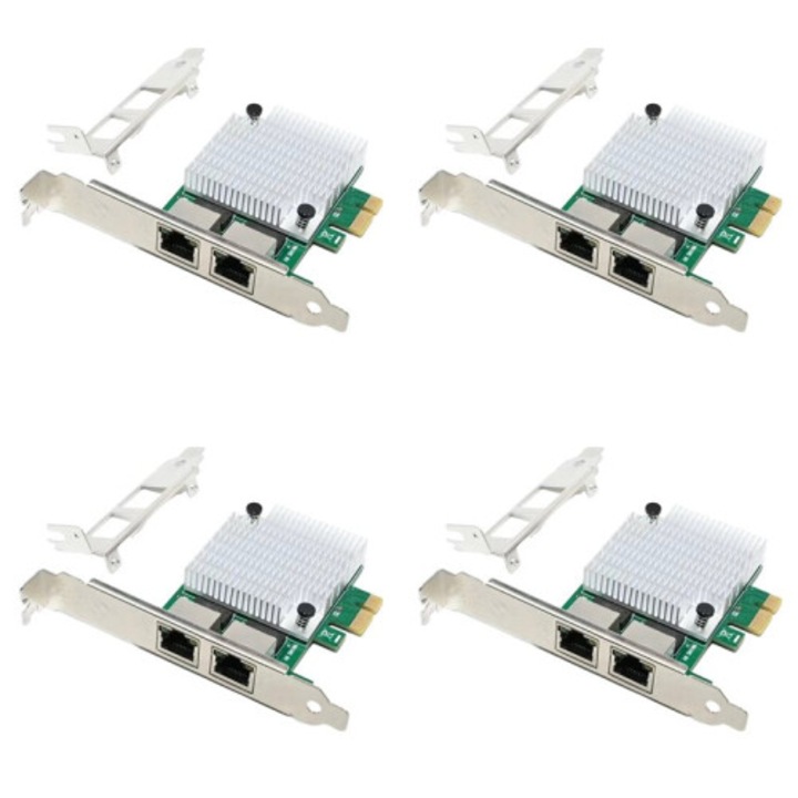 Комплект от 4 броя, Мрежова карта / адаптер PCIe x1 двоен Gigabit Realtek 8111F + ASM1082E, 2 x RJ45, 1000 Mbps, Зелен